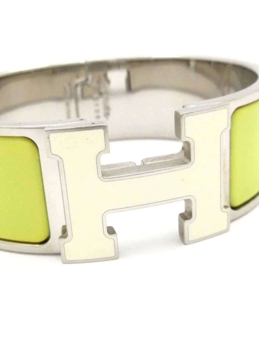 Hermes Bangle Clic Clac Silver Light Yellow Ivory Bracelet